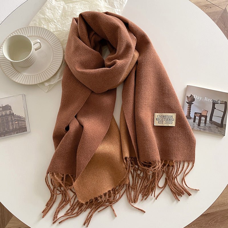 Exclusive Double-sided Artificial Cashmere Scarf — Khaki Beige — Size 68X200cm — Alternate View 14