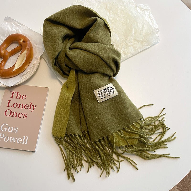 Exclusive Double-sided Artificial Cashmere Scarf — Khaki Beige — Size 68X200cm — Alternate View 34