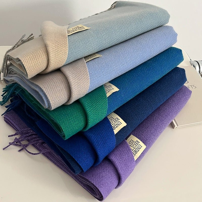 Exclusive Double-sided Artificial Cashmere Scarf — Khaki Beige — Size 68X200cm — Alternate View 40