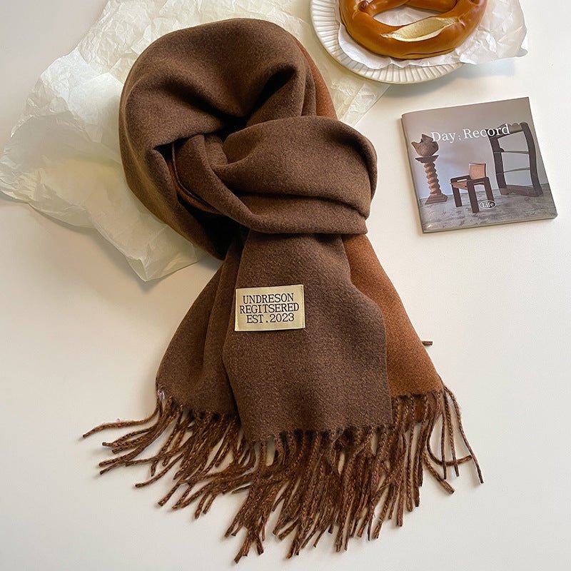 Exclusive Double-sided Artificial Cashmere Scarf — Khaki Beige — Size 68X200cm — Alternate View 33