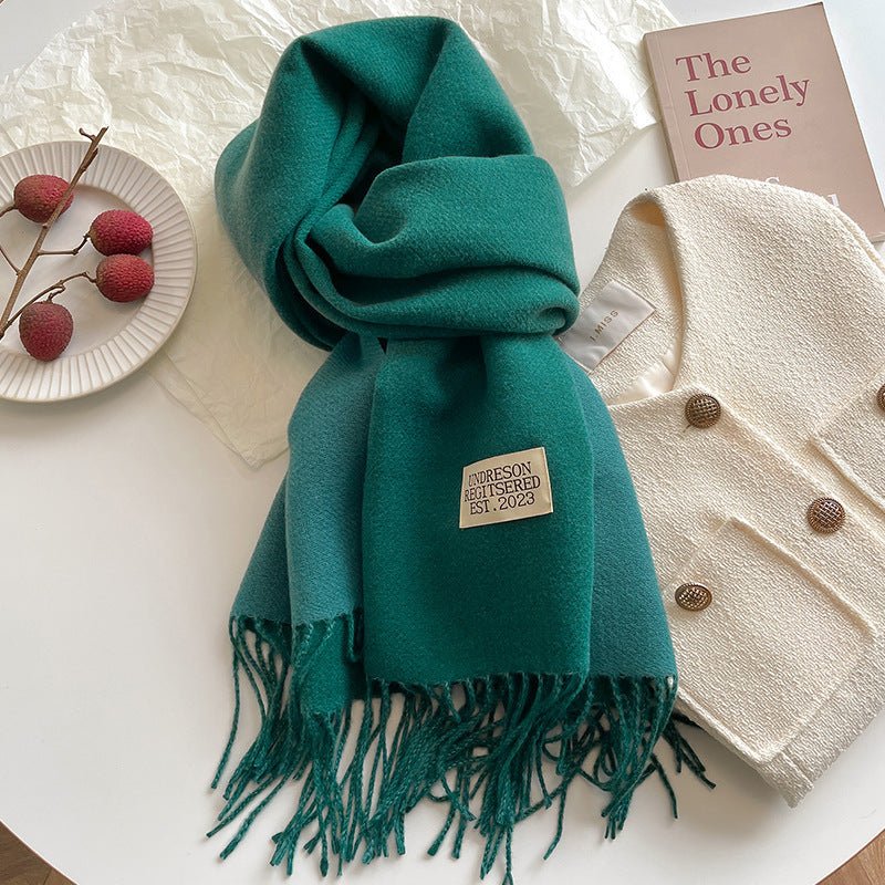Exclusive Double-sided Artificial Cashmere Scarf — Khaki Beige — Size 68X200cm — Alternate View 27