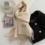 Exclusive Double-sided Artificial Cashmere Scarf — Khaki Beige — Size 68X200cm — Alternate View 17