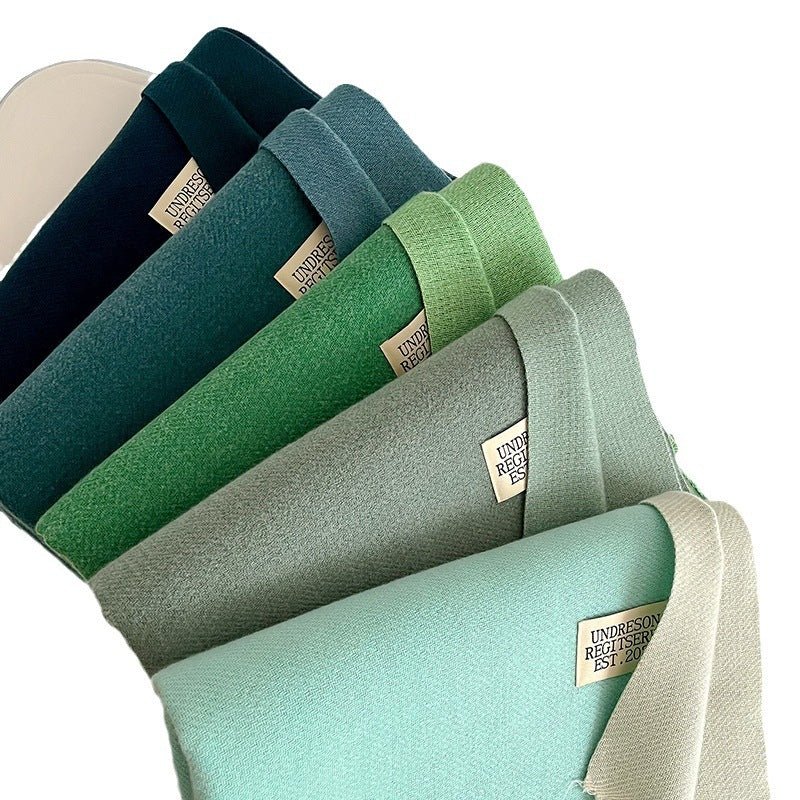 Exclusive Double-sided Artificial Cashmere Scarf — Khaki Beige — Size 68X200cm — Lifestyle View
