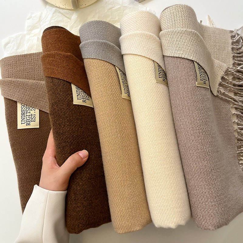 Exclusive Double-sided Artificial Cashmere Scarf — Khaki Beige — Size 68X200cm — Alternate View 38