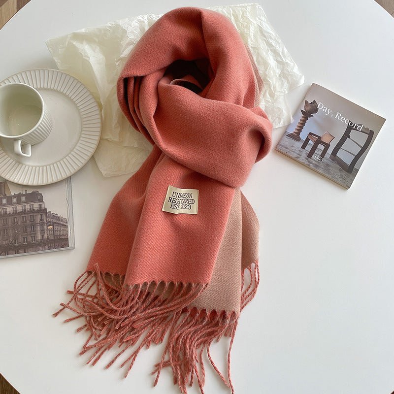 Exclusive Double-sided Artificial Cashmere Scarf — Khaki Beige — Size 68X200cm — Alternate View 18