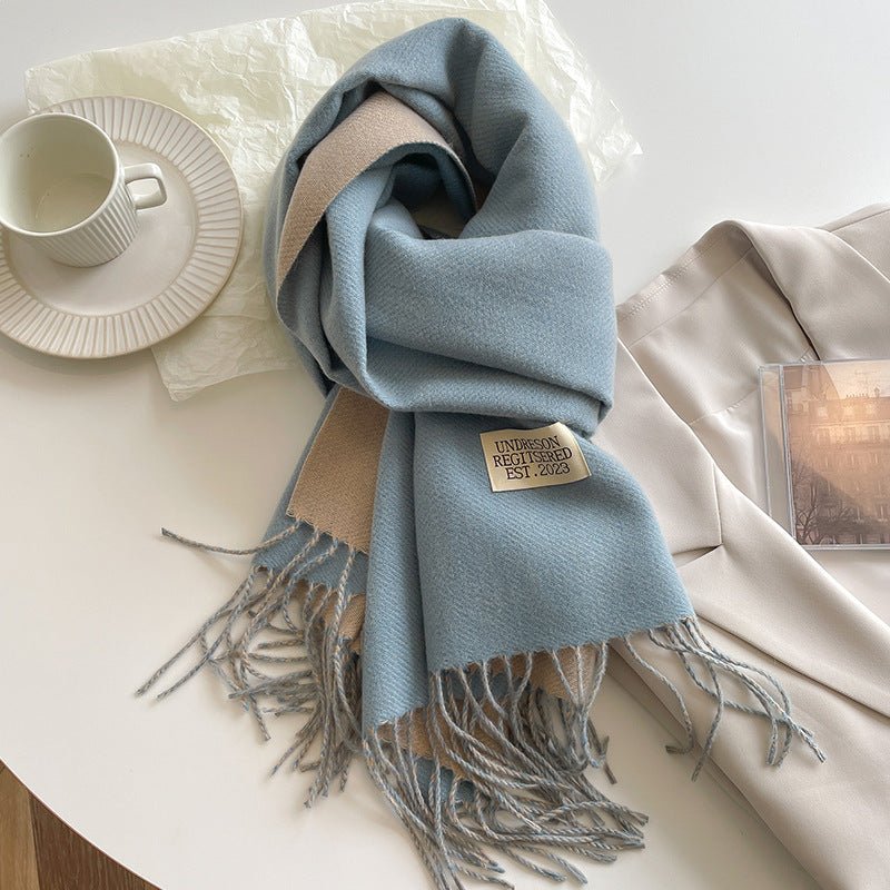 Exclusive Double-sided Artificial Cashmere Scarf — Khaki Beige — Size 68X200cm — Alternate View 19