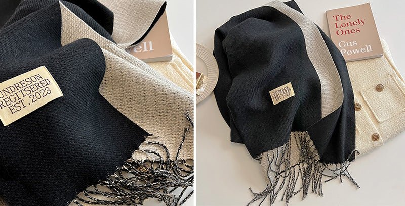 Exclusive Double-sided Artificial Cashmere Scarf — Khaki Beige — Size 68X200cm — Alternate View 45