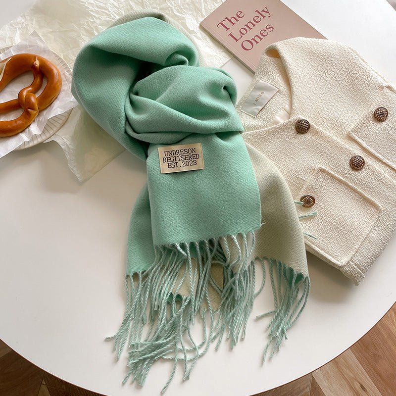 Exclusive Double-sided Artificial Cashmere Scarf — Khaki Beige — Size 68X200cm — Alternate View 26