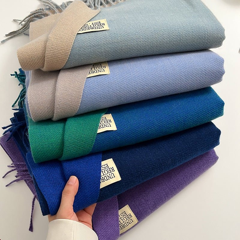 Exclusive Double-sided Artificial Cashmere Scarf — Khaki Beige — Size 68X200cm — Alternate View 46