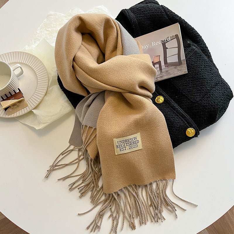 Exclusive Double-sided Artificial Cashmere Scarf — Khaki Beige — Size 68X200cm — Alternate View 11
