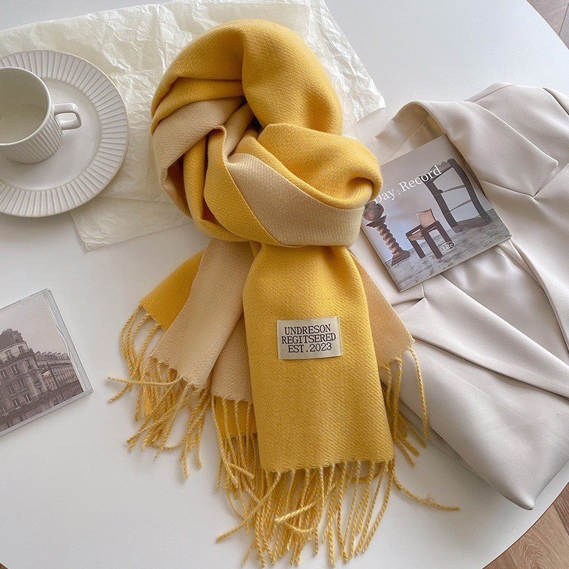 Exclusive Double-sided Artificial Cashmere Scarf — Khaki Beige — Size 68X200cm — Alternate View 36