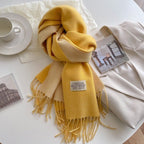 Exclusive Double-sided Artificial Cashmere Scarf — Khaki Beige — Size 68X200cm — Alternate View 36