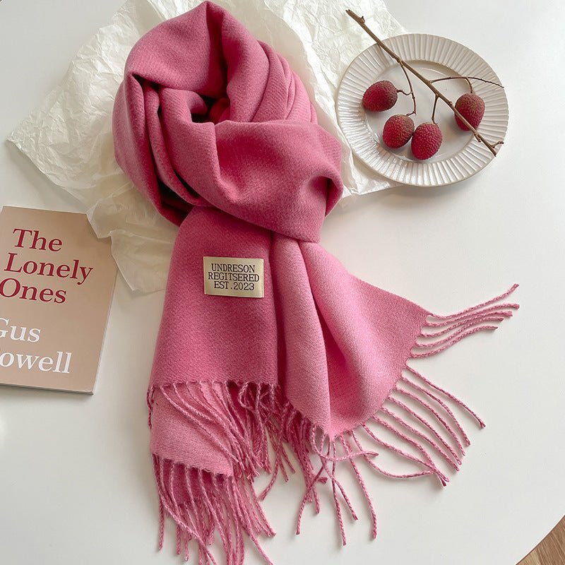 Exclusive Double-sided Artificial Cashmere Scarf — Khaki Beige — Size 68X200cm — Alternate View 30