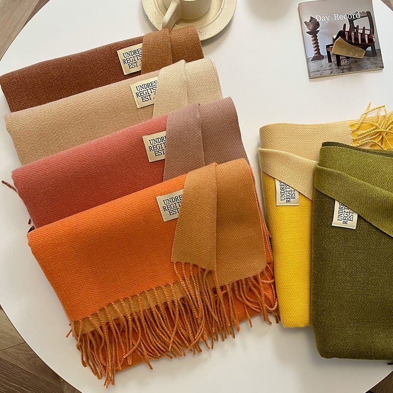 Exclusive Double-sided Artificial Cashmere Scarf — Khaki Beige — Size 68X200cm — Alternate View 37