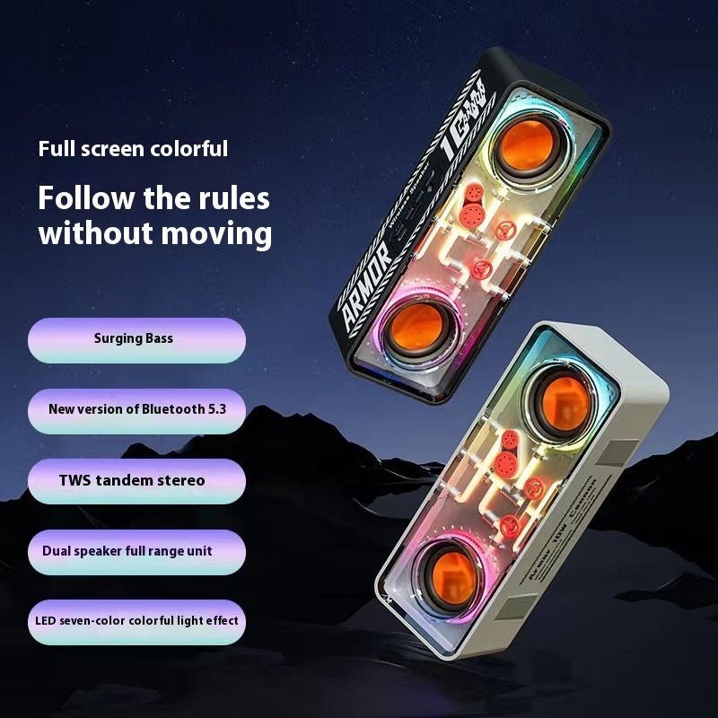 Exclusive Double Speaker Transparent Mech Wireless Bluetooth Speaker — Black A39 — Back View