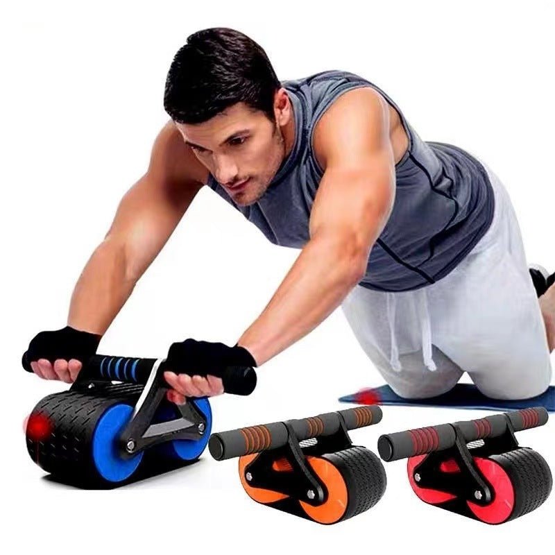 Exclusive Double Wheel Abdominal Exerciser | Roller with Elbow Support — Blue — Top View