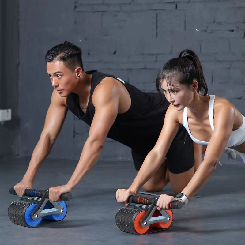 Exclusive Double Wheel Abdominal Exerciser | Roller with Elbow Support — Blue — Front View