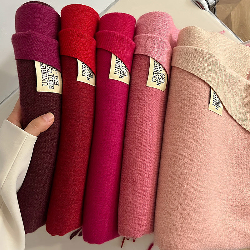Exclusive Double-sided Artificial Cashmere Scarf — Khaki Beige — Size 68X200cm — Detail View