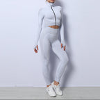 Exclusive Women's 3-Piece Seamless Yoga Set ? Leggings, Crop Top & Sports Bra Gym Tracksuit ? Army green ? Size S ? Lifestyle View