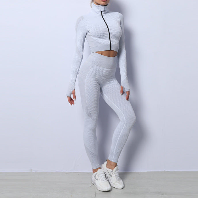 Exclusive Women's 3-Piece Seamless Yoga Set ? Leggings, Crop Top & Sports Bra Gym Tracksuit ? Army green ? Size S ? Lifestyle View