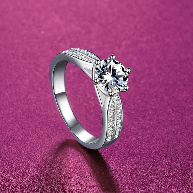 Exclusive Eight Hearts Eight Arrows D Color Mosang Stone Diamond Ring — Micro inlaid snowflake twisted — Size Size 9 — Back View