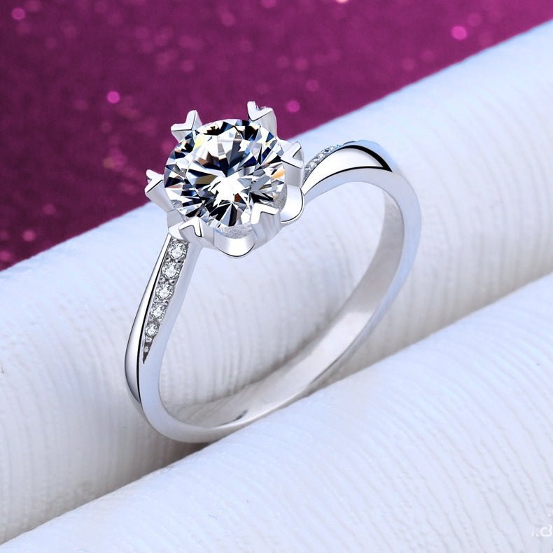 Exclusive Eight Hearts Eight Arrows D Color Mosang Stone Diamond Ring — Micro inlaid snowflake twisted — Size Size 9 — Front View