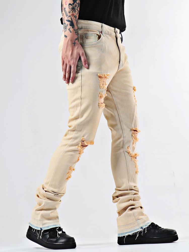 Exclusive Elastic Youth Heavy Duty Flare Jeans — Apricot color — Size 28 — Top View
