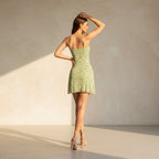 Exclusive Elegant Slim Fit Hip Spaghetti Straps Dress Women — Green — Size XS — Back View