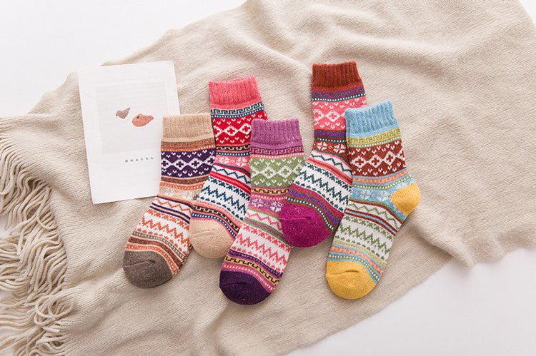 Exclusive Ethnic style cashmere socks women — 5colors set — Detail View