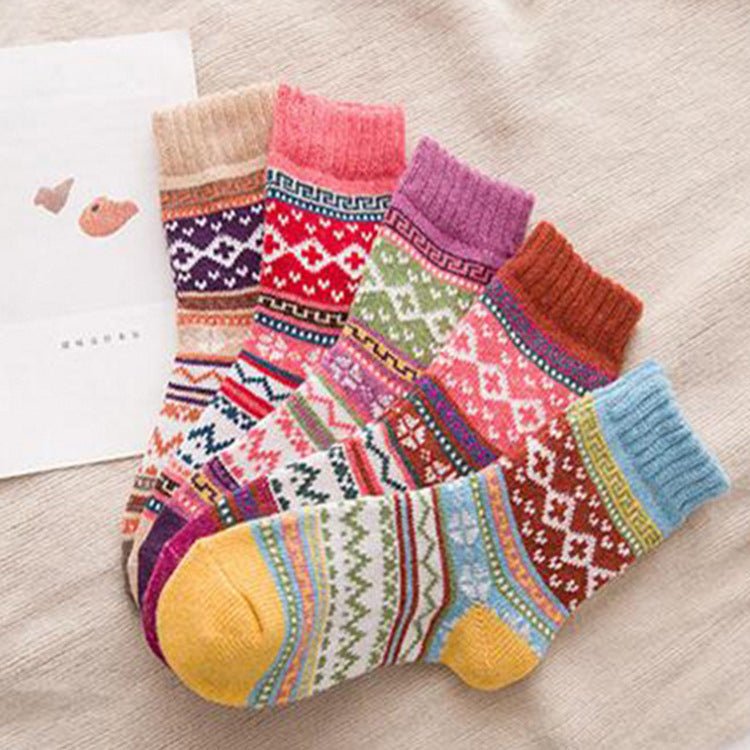 Exclusive Ethnic style cashmere socks women — 5colors set — Top View