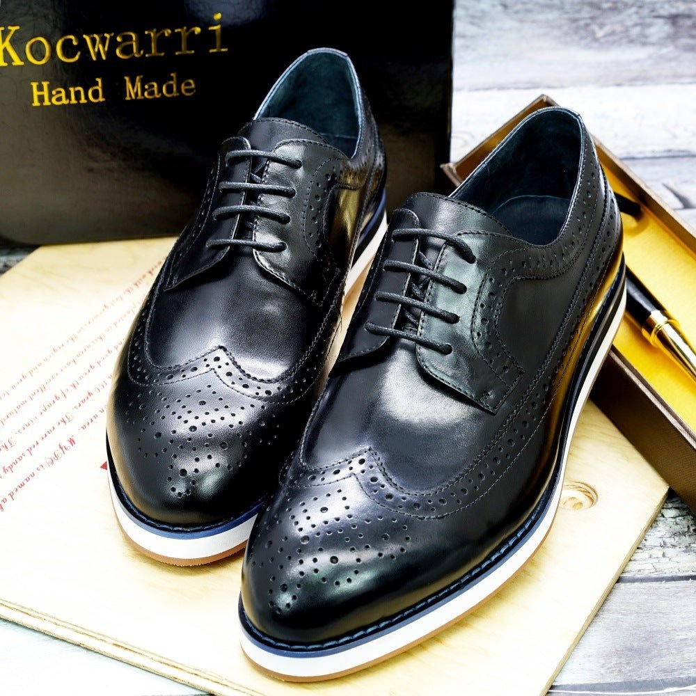 Exclusive Casual Business Flat Leather Shoes — Brown — Size 38 — Top View