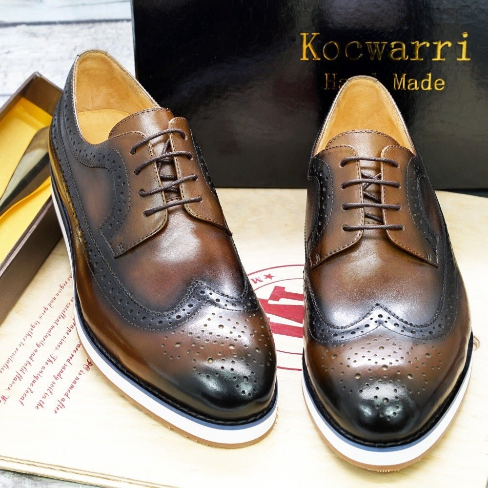 Exclusive Casual Business Flat Leather Shoes — Brown — Size 38 — Front View