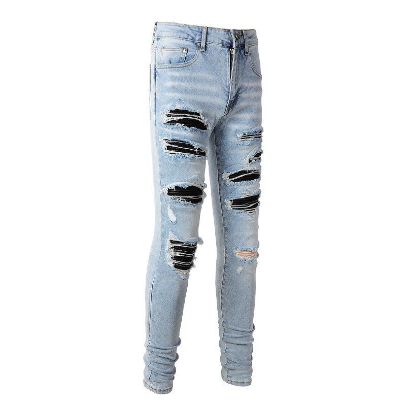 Exclusive European And American High Street Patch Ripped Jeans — Light Blue — Size 28 — Alternate View 7