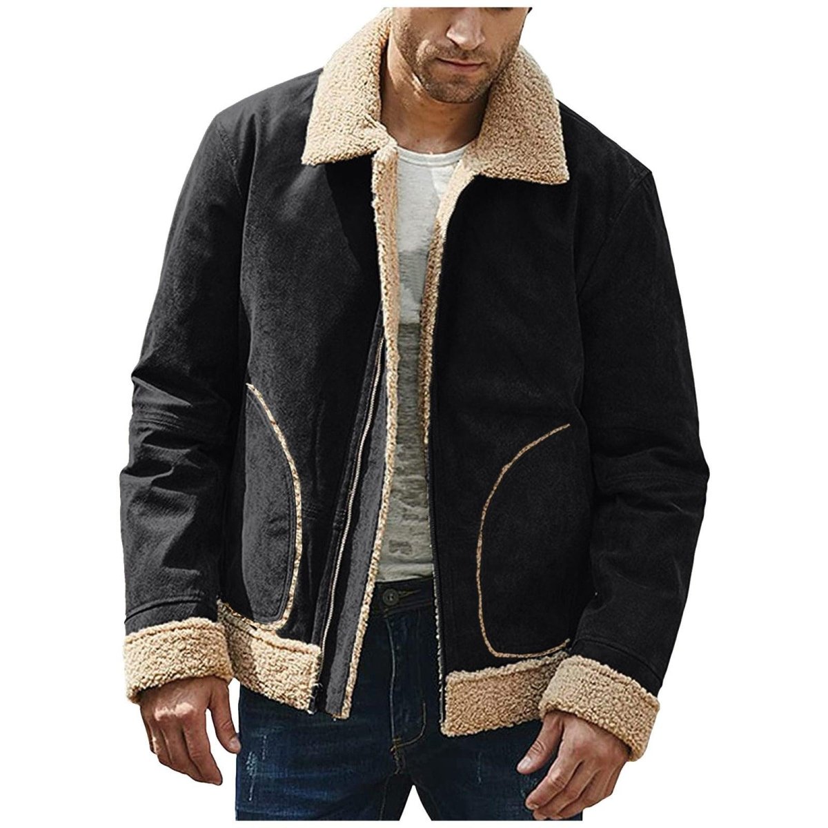 Exclusive Men's Frosted Velvet Composite Coat — Black — Size 2XL — Side View