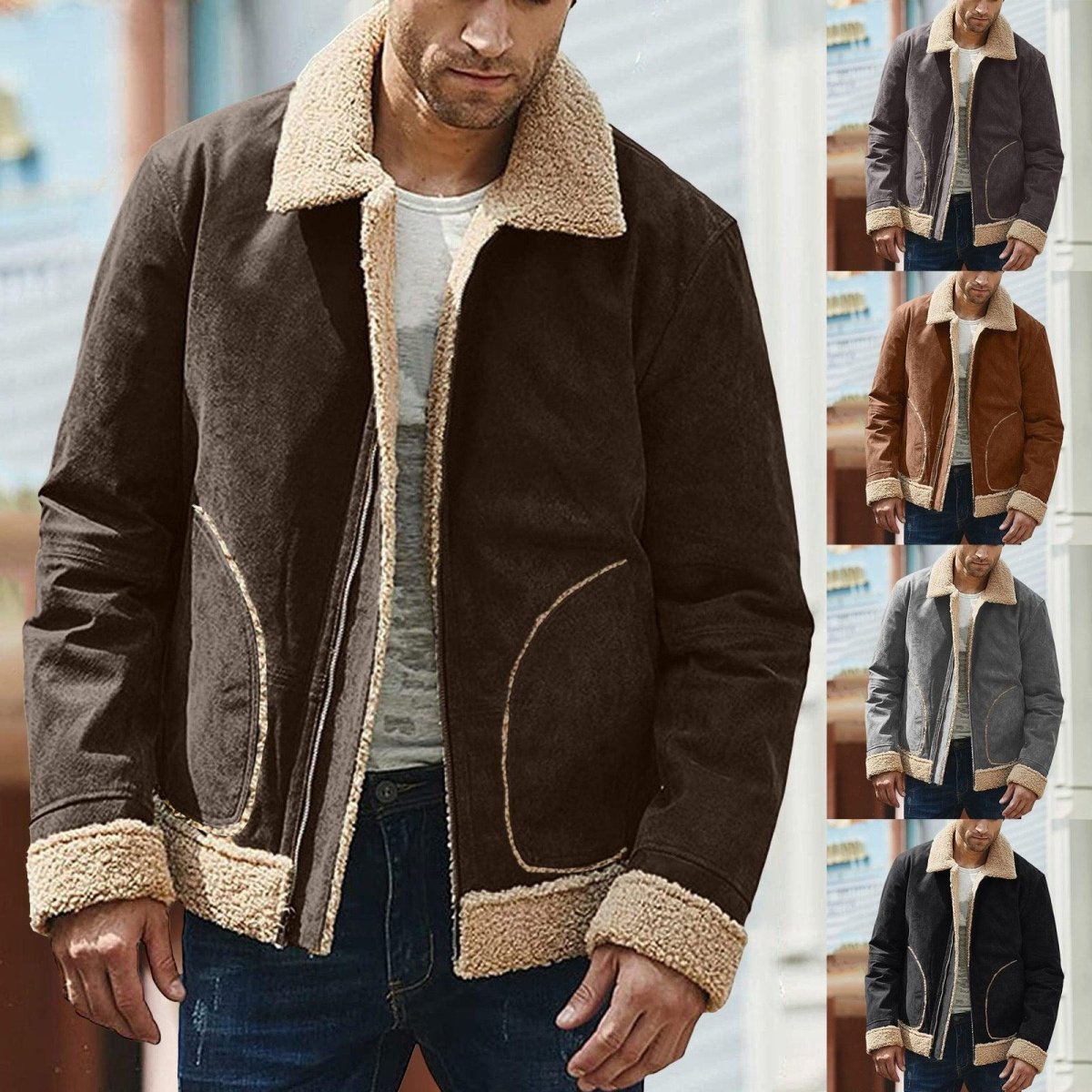 Exclusive Men's Frosted Velvet Composite Coat — Black — Size 2XL — Front View