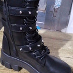 Exclusive Mid-Calf Buckle Knight Boots — Black — Size 35 — Lifestyle View