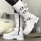 Exclusive Mid-Calf Buckle Knight Boots — Black — Size 35 — Back View