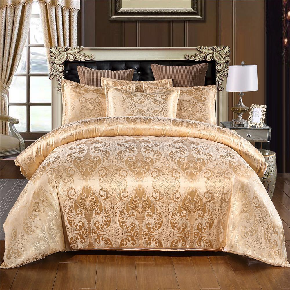 Exclusive European Satin Jacquard Bedding Set — Golden Camel — Size 150x200cm two piece suit — Front View