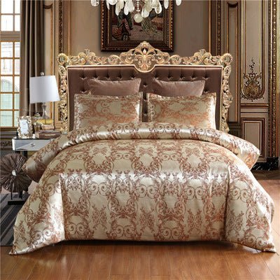 Exclusive European Satin Jacquard Bedding Set — Golden Camel — Size 150x200cm two piece suit — Detail View