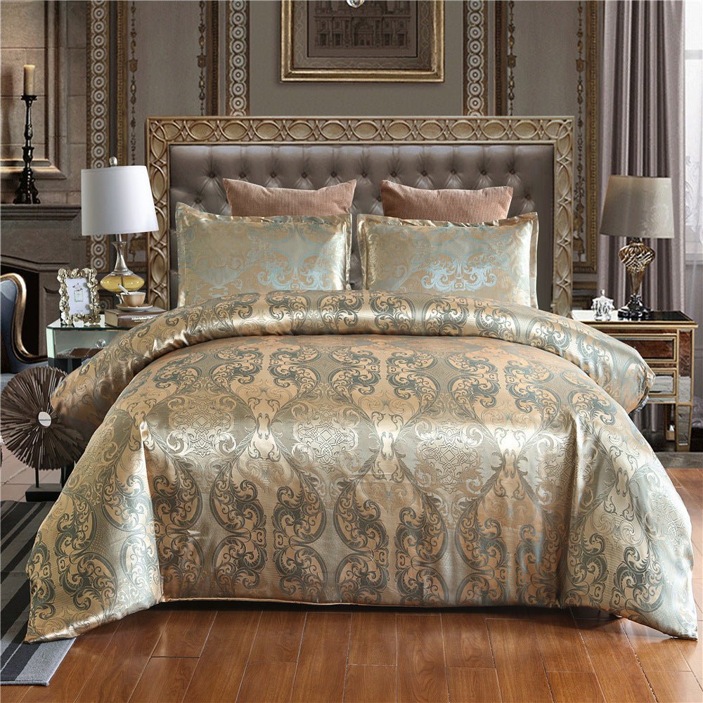Exclusive European Satin Jacquard Bedding Set — Golden Camel — Size 150x200cm two piece suit — Side View