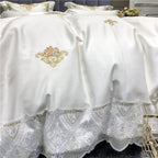 Exclusive Pure Cotton Embroidery Lace Bedding Set | Elegant Comfort — White — Size 1.5mFour piece suit — Back View