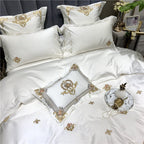 Exclusive Pure Cotton Embroidery Lace Bedding Set | Elegant Comfort — White — Size 1.5mFour piece suit — Side View