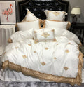Exclusive Pure Cotton Embroidery Lace Bedding Set | Elegant Comfort — White — Size 1.5mFour piece suit — Front View