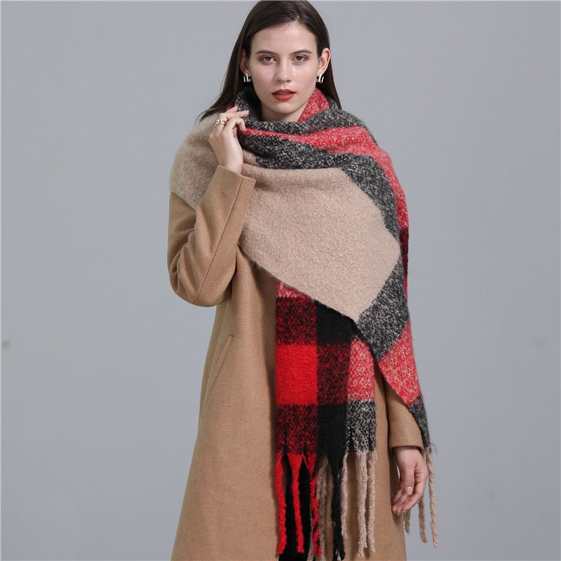 Exclusive Extended Plaid Scarf — Black And Red — Size 220x 50cm — Top View