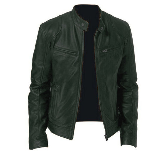 Exclusive Men's PU Leather Jacket ? Zip-Up Cardigan Style with Patch Pockets ? Khaki ? Size S ? Alternate View 10