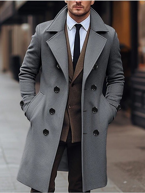 Exclusive Fall Winter Men Woolen Coat — Dark Gray — Size S — Top View