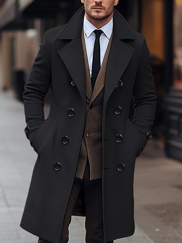 Exclusive Fall Winter Men Woolen Coat — Dark Gray — Size S — Side View