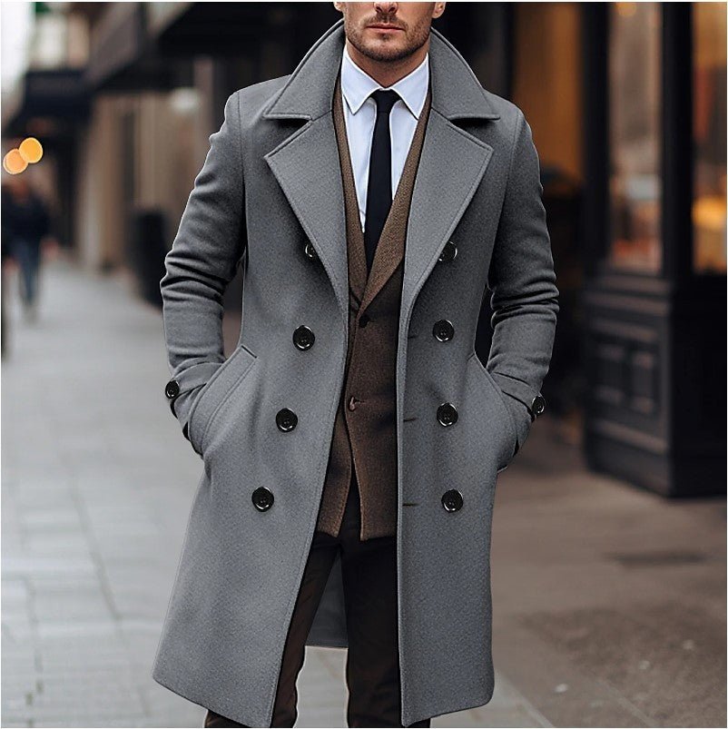 Exclusive Fall Winter Men Woolen Coat — Dark Gray — Size S — Front View