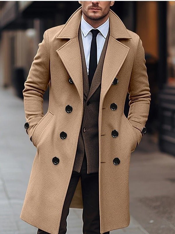 Exclusive Fall Winter Men Woolen Coat — Dark Gray — Size S — Back View