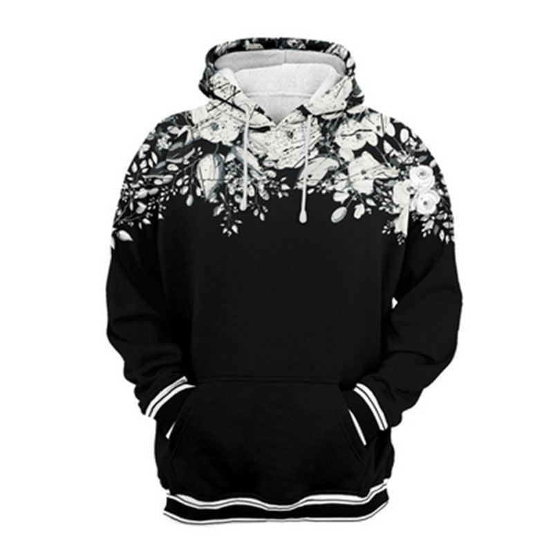 Exclusive Fashion Casual Digital Printing Hooded Sweater — Black — Size 2XL — Front View